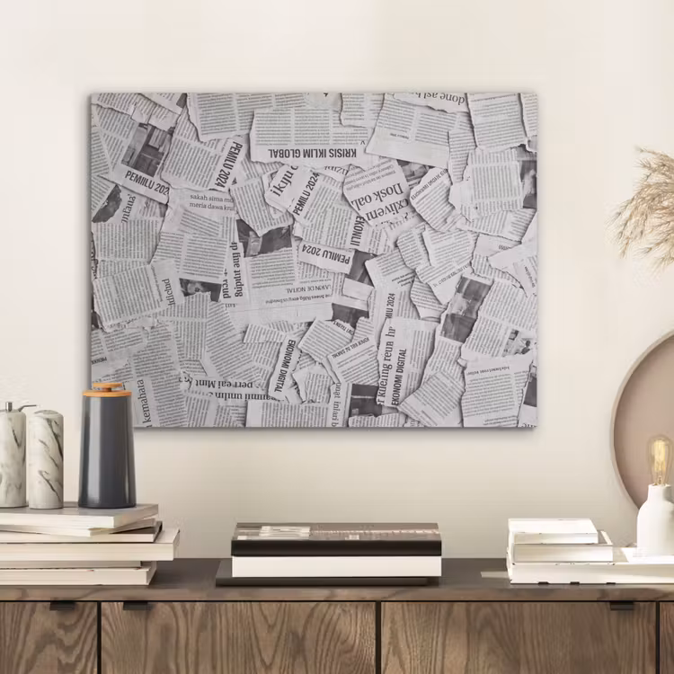 Krant - Versnipperd - Textuur - Zwart-wit - Abstract PET vilt klein -sfeer1