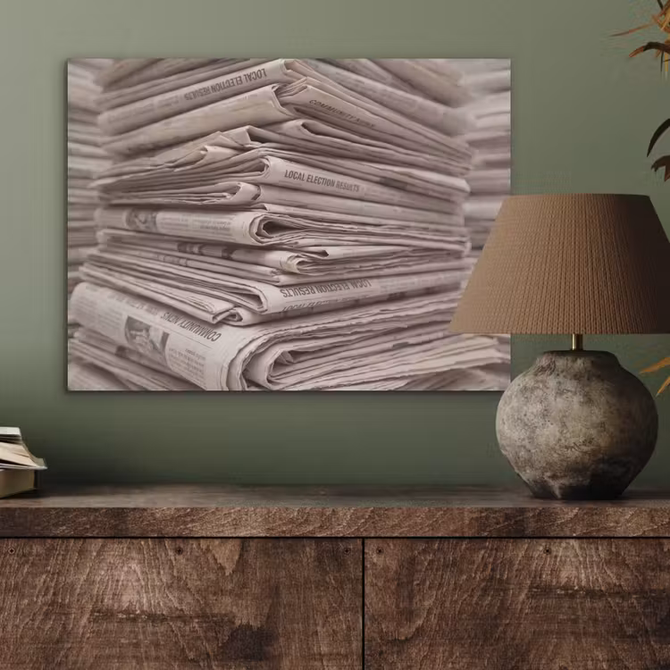 Kranten - Stapel - Nieuws - Vintage - Beige PET vilt klein -sfeer2