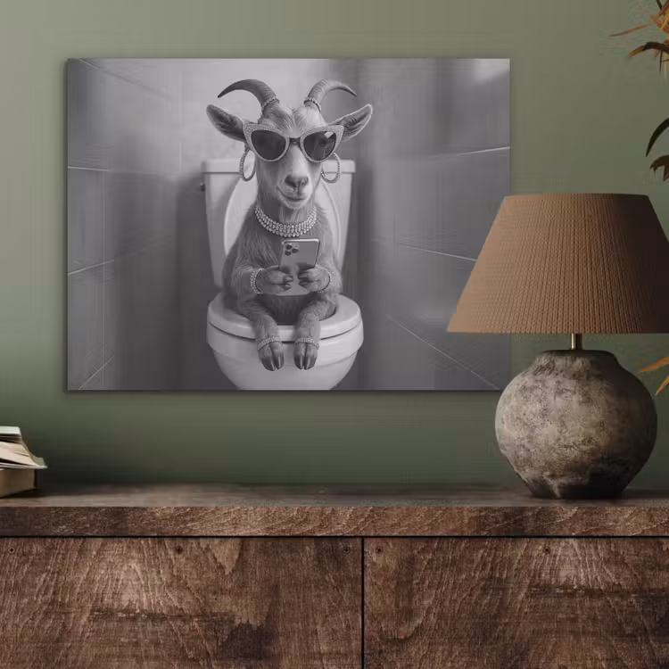 Geit - Telefoon - Toilet - Zwart - Wit PET vilt klein -sfeer2