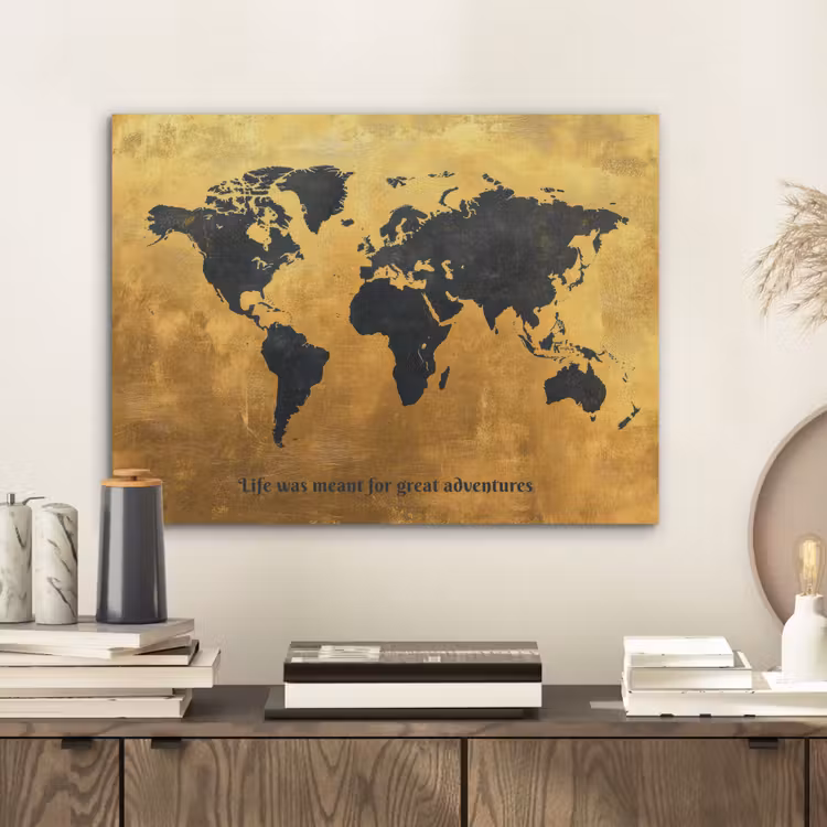 Quote - Goud - Wereldkaart - Zwart PET vilt klein -sfeer1