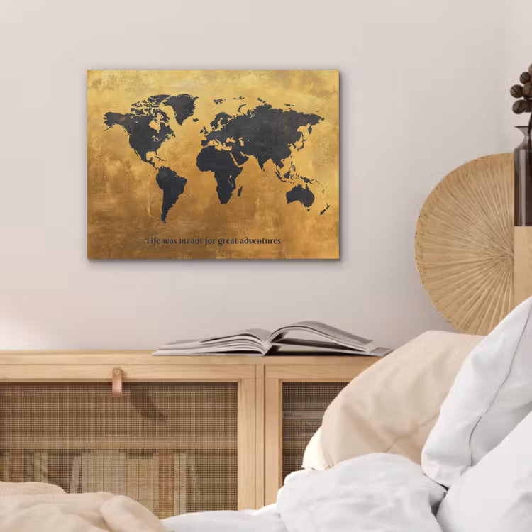 Quote - Goud - Wereldkaart - Zwart PET vilt klein -sfeer3