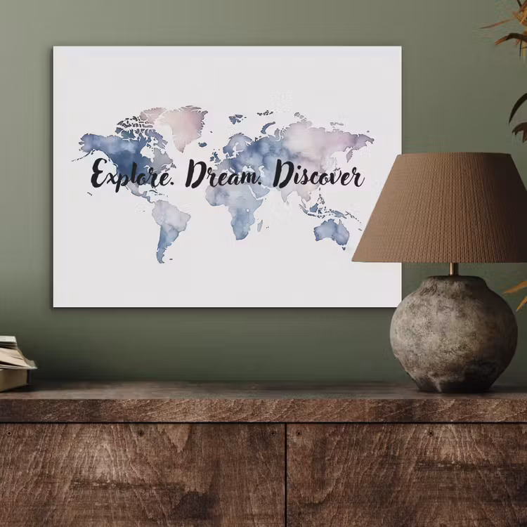 Quote - Wereldkaart - Explore - Aquarel PET vilt klein -sfeer2