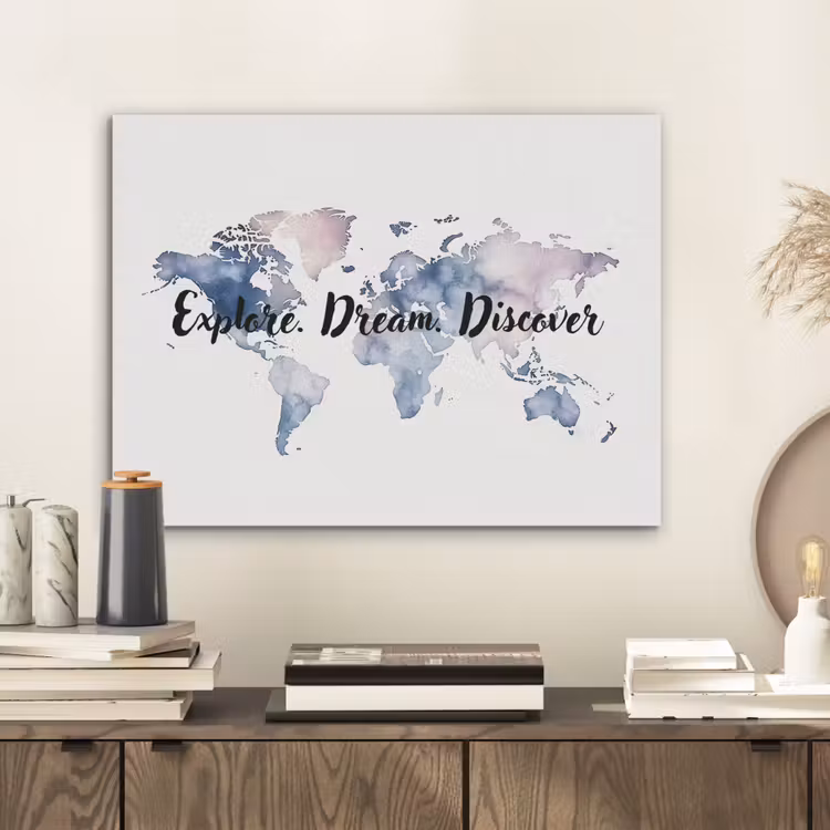 Quote - Wereldkaart - Explore - Aquarel PET vilt klein -sfeer1