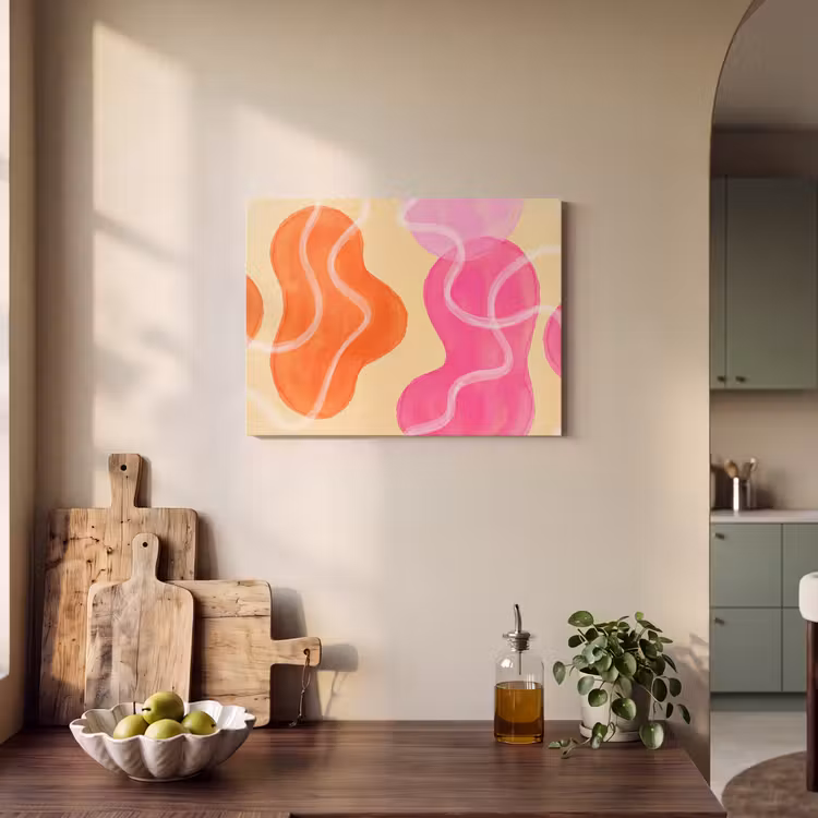 Abstract - Aquarel - Organisch - Oranje - Roze PET vilt klein -sfeer2