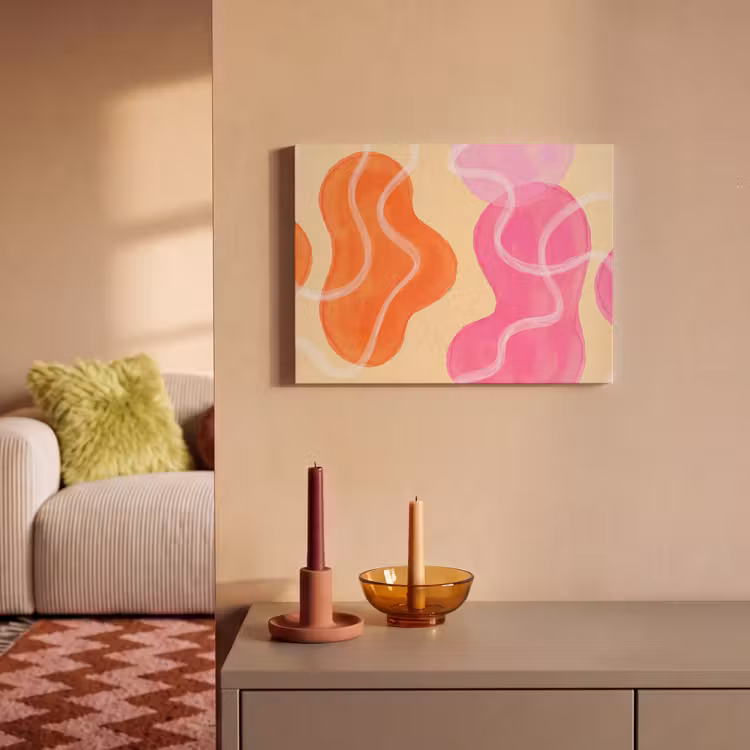 Abstract - Aquarel - Organisch - Oranje - Roze PET vilt klein -sfeer1