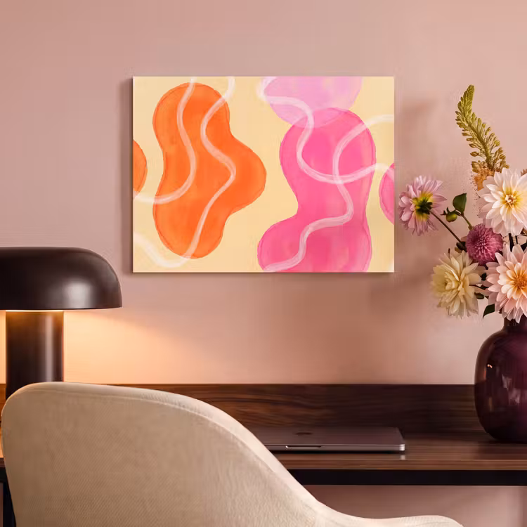 Abstract - Aquarel - Organisch - Oranje - Roze PET vilt klein -sfeer3