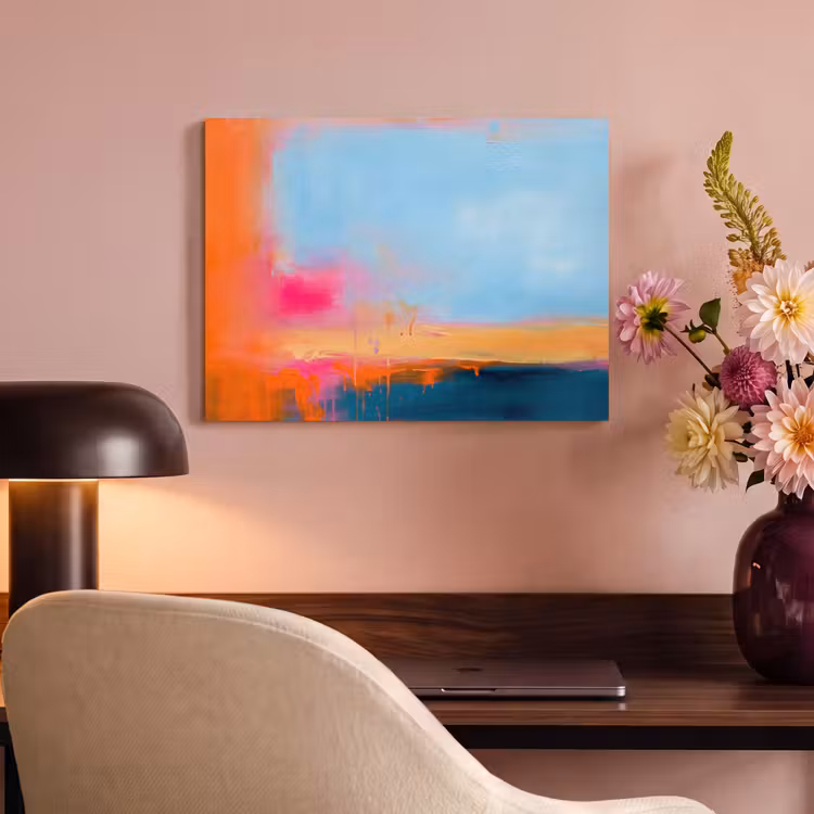 Abstract - Kleurvlakken - Modern - Oranje - Blauw PET vilt klein -sfeer3