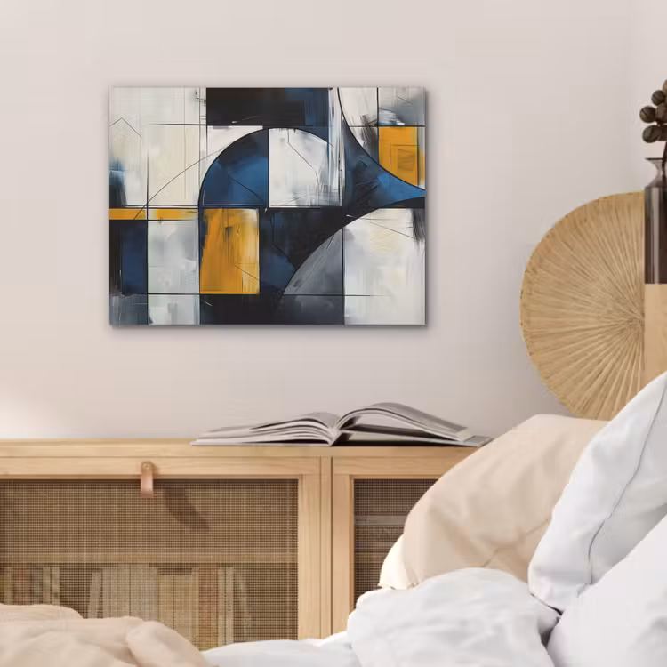 Abstract - Vormen - Goud - Blauw - Geometrisch PET vilt klein -sfeer3