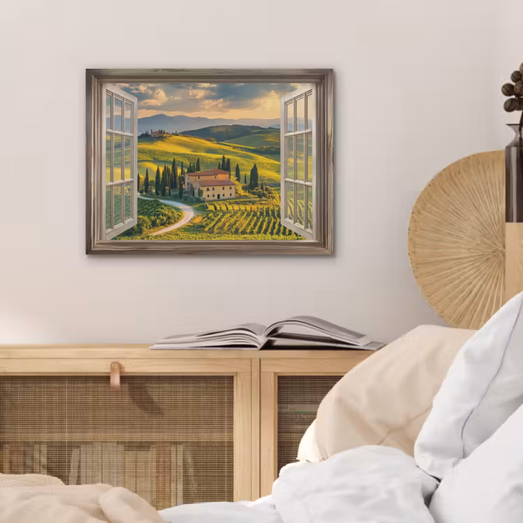 Doorkijk - Toscane - Uitzicht - Landschap - Zomer PET vilt klein -sfeer3