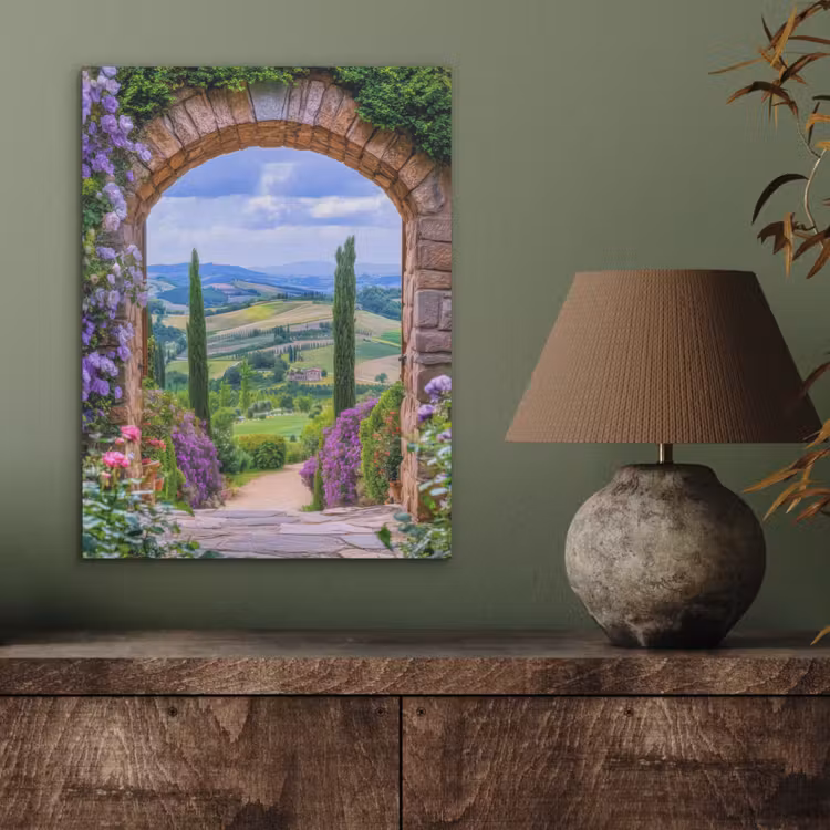 Doorkijk - Toscane - Landschap - Poort PET vilt klein -sfeer2