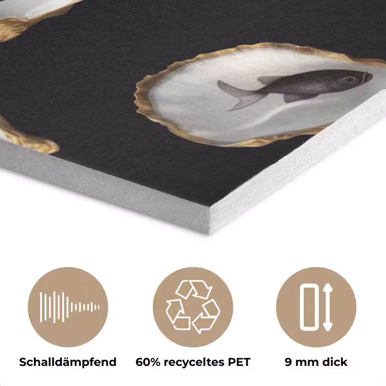 Oesters - Zwart - Vissen - Goud PET vilt klein -closeup_DE