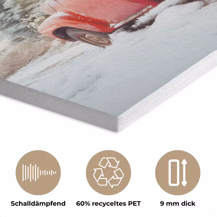 Auto - Rood - Cadeaus - Winter - Sneeuw - Kerst PET vilt klein -closeup_DE