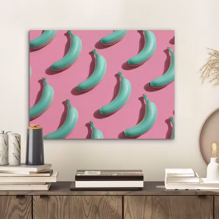 Bananen - Patroon - Blauw - Roze PET vilt klein -sfeer1