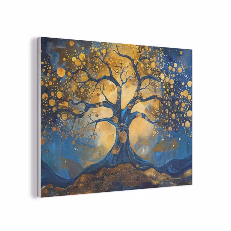 Boom - Levensboom - Blauw - Goud PET vilt klein -3d
