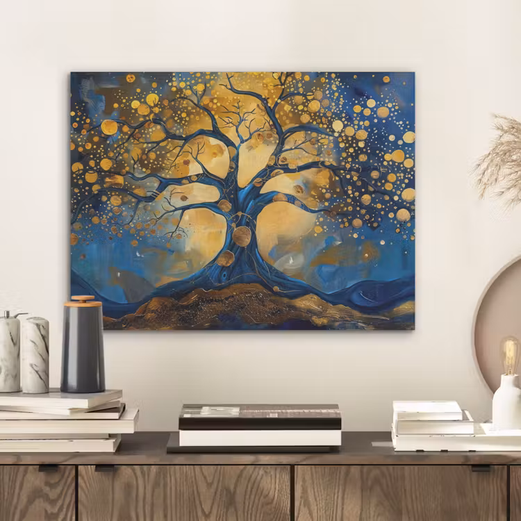Boom - Levensboom - Blauw - Goud PET vilt klein -sfeer1