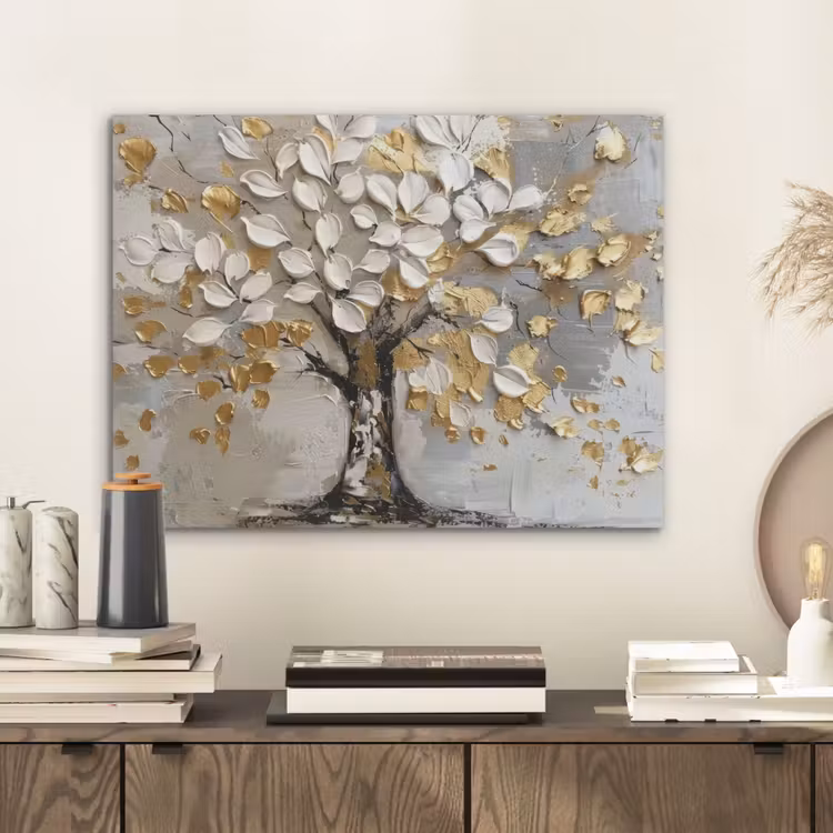 Boom - Beige - Grijs - Goud - Abstract PET vilt klein -sfeer1