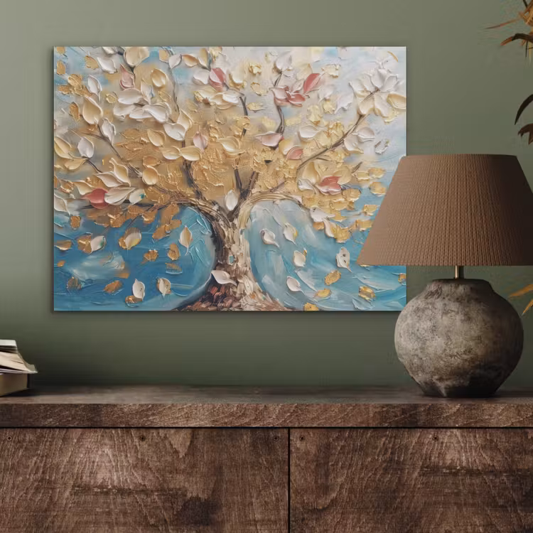 Boom - Blauw - Goud - Abstract - Modern PET vilt klein -sfeer2