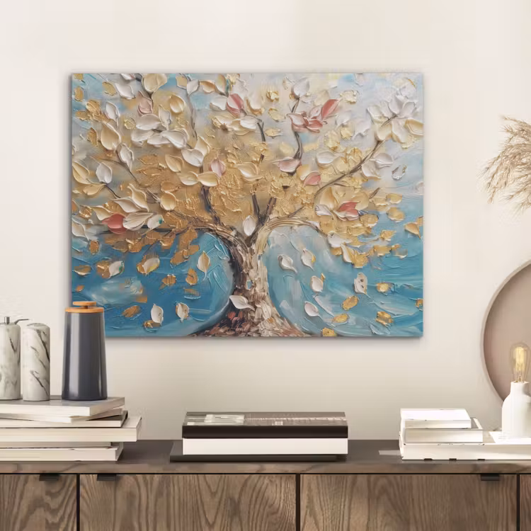 Boom - Blauw - Goud - Abstract - Modern PET vilt klein -sfeer1