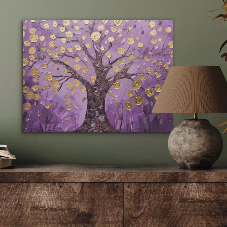 Levensboom - Boom - Paars - Goud - Modern PET vilt klein -sfeer2