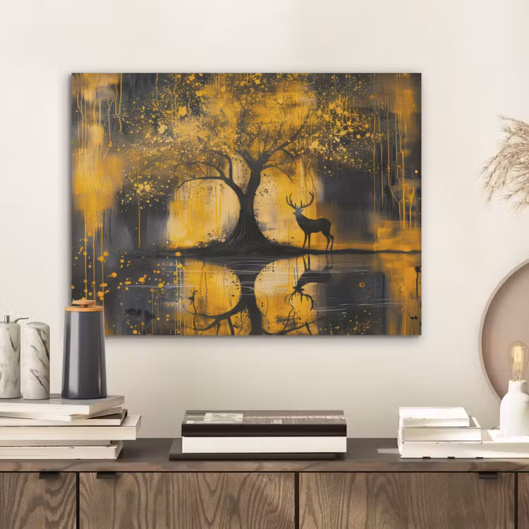 Boom - Verflook - Hert - Natuur - Goud PET vilt klein -sfeer1