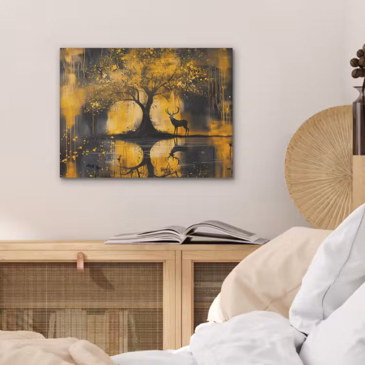 Boom - Verflook - Hert - Natuur - Goud PET vilt klein -sfeer3