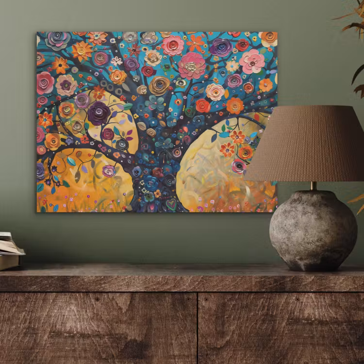 Boom - Levensboom - Kleurrijk - Bloemen - Modern PET vilt klein -sfeer2