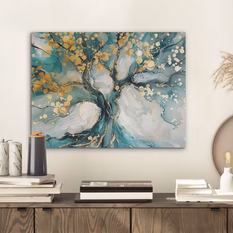 Boom - Modern - Verflook - Turquoise - Goud PET vilt klein -sfeer1