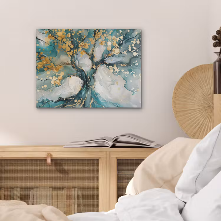 Boom - Modern - Verflook - Turquoise - Goud PET vilt klein -sfeer3