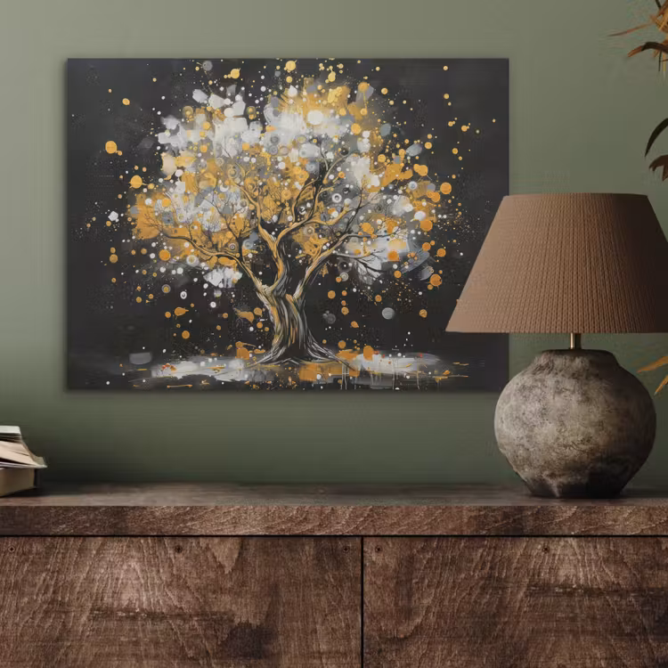 Boom - Zwart - Goud - Wit - Modern PET vilt klein -sfeer2