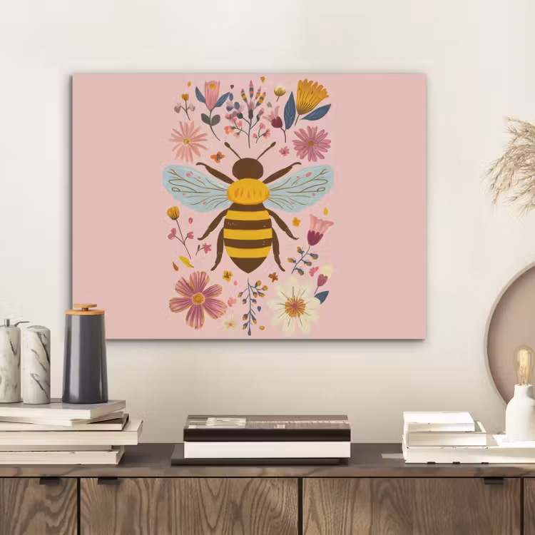 Bij - Geel - Bloemen - Kleurrijk PET vilt klein -sfeer1