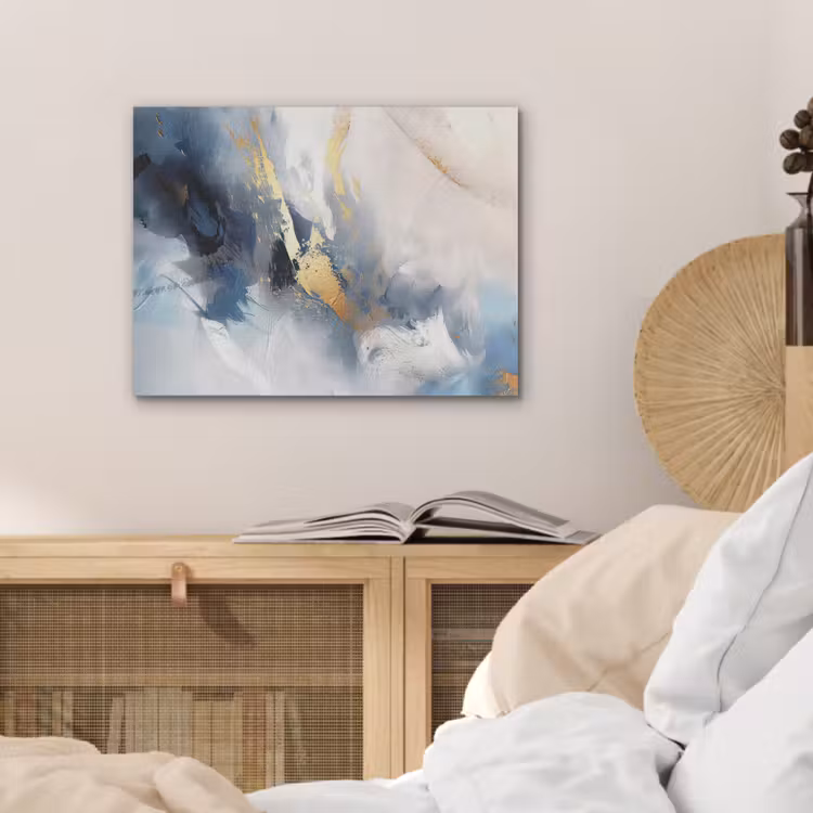 Blauw - Modern - Marmer - Abstract - Goud PET vilt klein -sfeer3