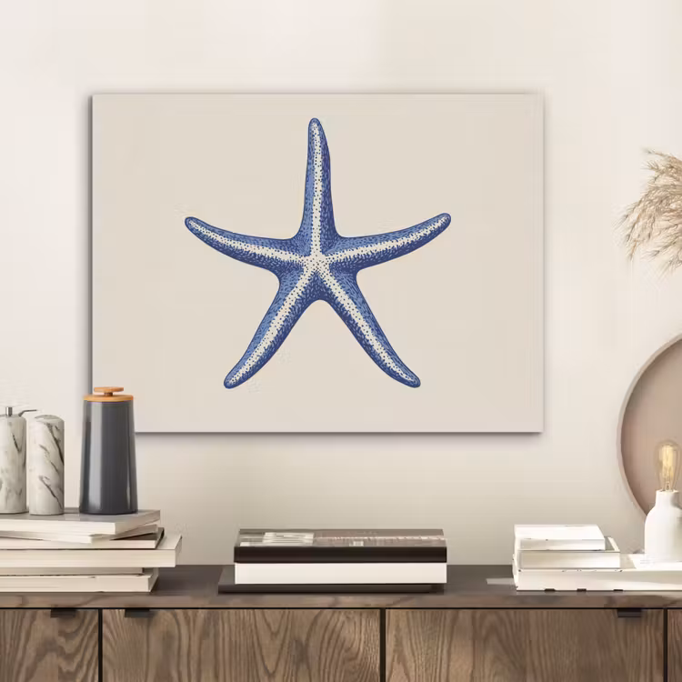 Blauwe zeester - Minimalistisch - Beige PET vilt klein -sfeer1