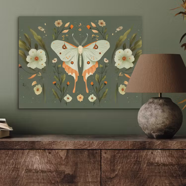 Bloemen - Bladeren - Olijfgroen - Vlinder PET vilt klein -sfeer2