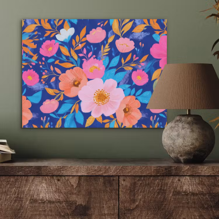 Bloemen - Blauw - Roze PET vilt klein -sfeer2