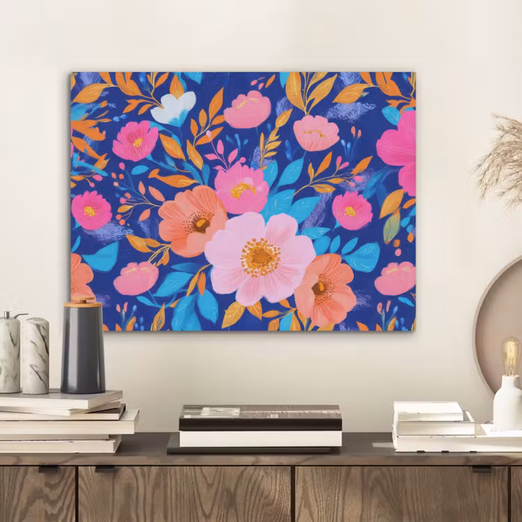Bloemen - Blauw - Roze PET vilt klein -sfeer1