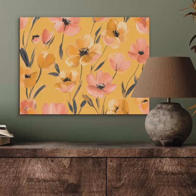 Bloemen - Geschilderd - Geel PET vilt klein -sfeer2