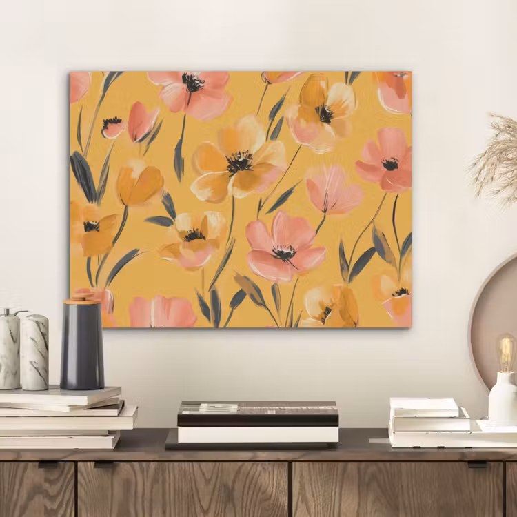 Bloemen - Geschilderd - Geel PET vilt klein -sfeer1