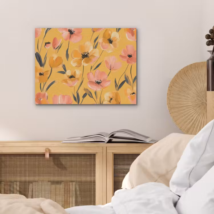 Bloemen - Geschilderd - Geel PET vilt klein -sfeer3