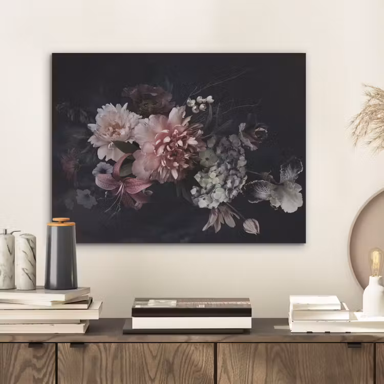 Bloemen - Vintage - Pastel - Zwart - Boeket PET vilt klein -sfeer1