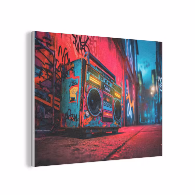 Boombox - Rood - Graffiti - Neon PET vilt klein -3d
