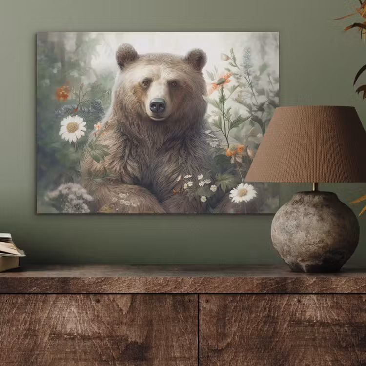 Bruine beer - Wilde dieren - Bloemen - Planten PET vilt klein -sfeer2