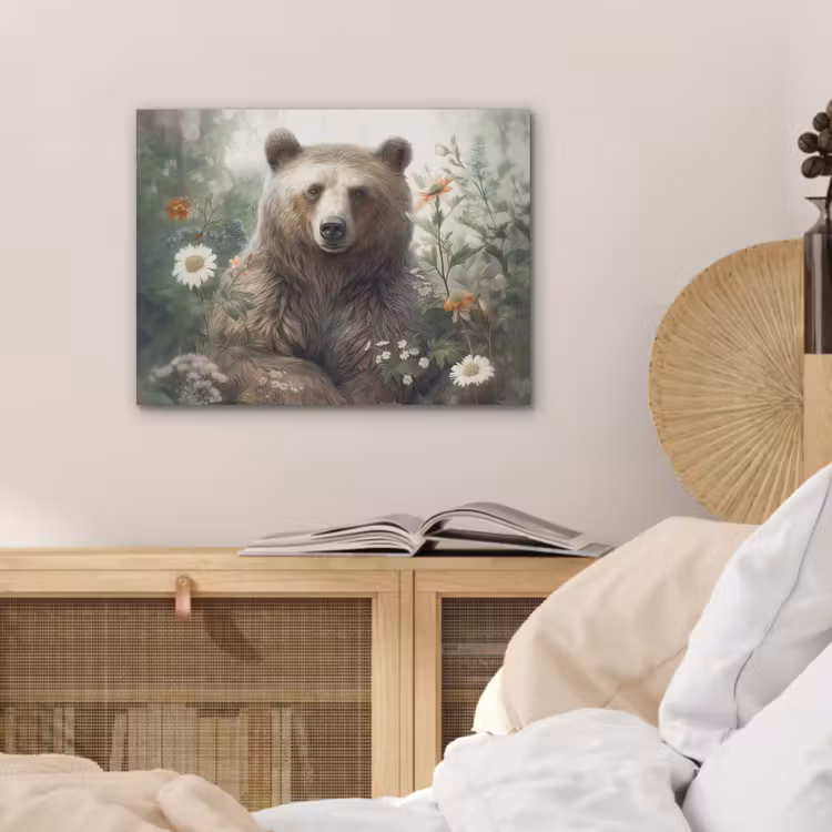 Bruine beer - Wilde dieren - Bloemen - Planten PET vilt klein -sfeer3