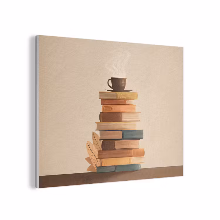 Boeken - Toren - Koffie - Beige PET vilt klein -3d