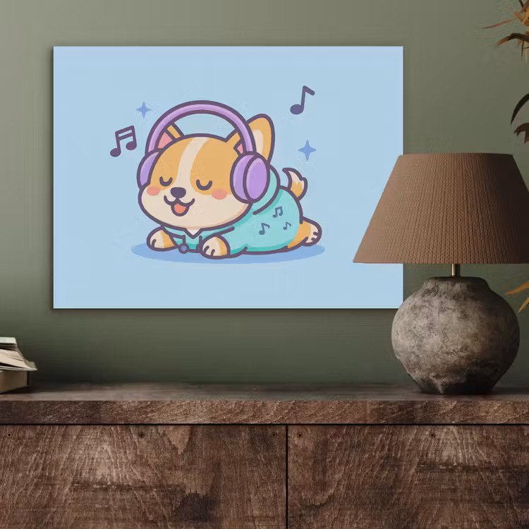 Corgi - Koptelefoon - Blauw - Muzieknoten PET vilt klein -sfeer2