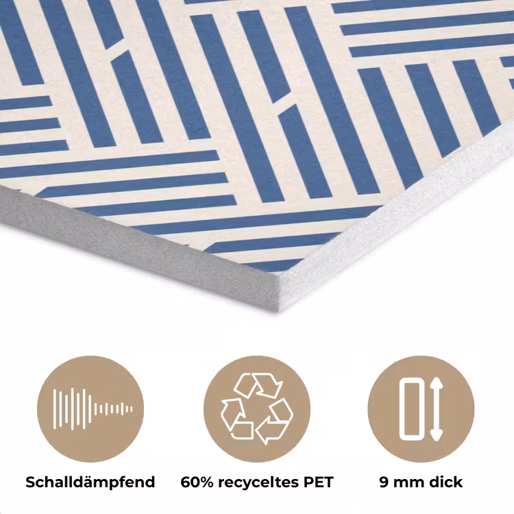 Crème - Blauw - Strepen - Patroon PET vilt klein 837 -closeup_DE