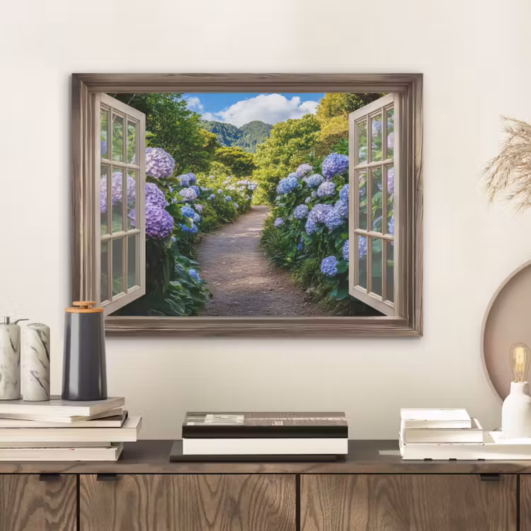 Doorkijk - Hortensia - Pad - Natuur PET vilt klein -sfeer1