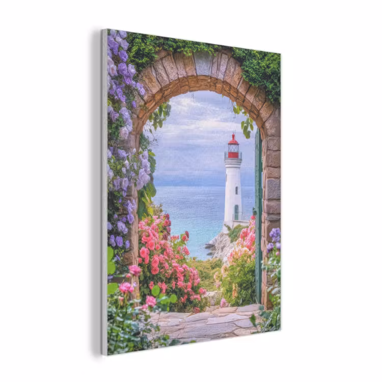 Doorkijk - Vuurtoren - Bloemen - Uitzicht PET vilt klein -3d