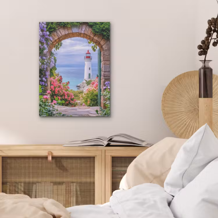 Doorkijk - Vuurtoren - Bloemen - Uitzicht PET vilt klein -sfeer3