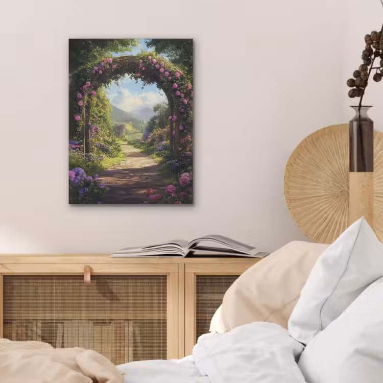 Doorkijk - Rozenboog - Uitzicht - Landschap - Bloemen PET vilt klein -sfeer3