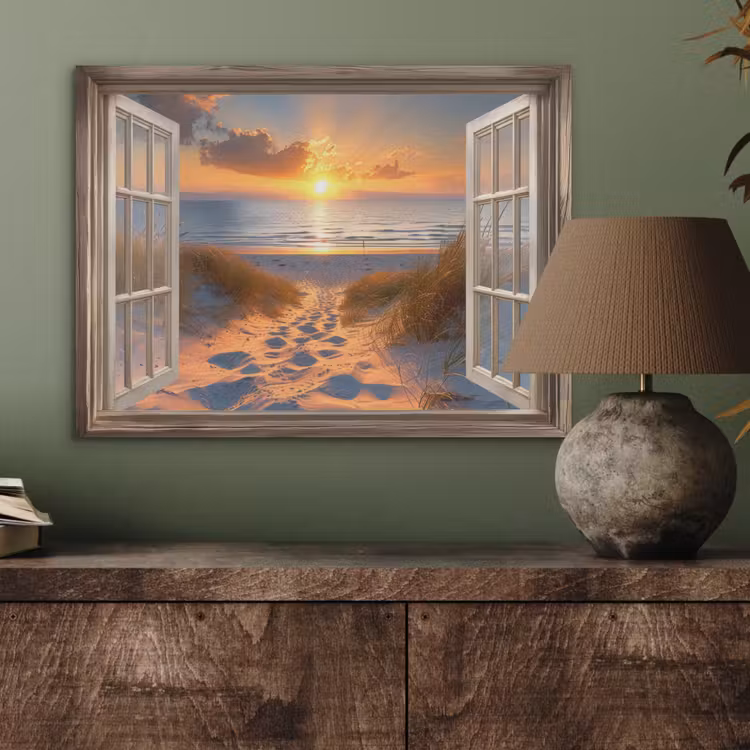Doorkijk - Strand - Duinen - Zonsondergang PET vilt klein -sfeer2